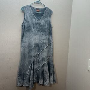 Oh My Gauze Gray Midi Dress Tie Dye Lagenlook Coastal Beach Cotton SZ 1 Small